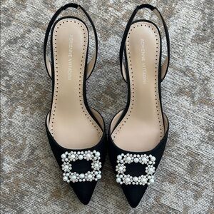 Adrienne Vittadini Black Heels with Pearl Detail